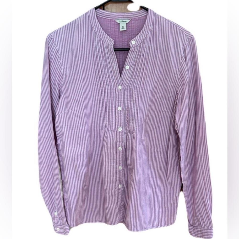 LL Bean Striped Peasant Blouse Lavender white SzXS cotton
